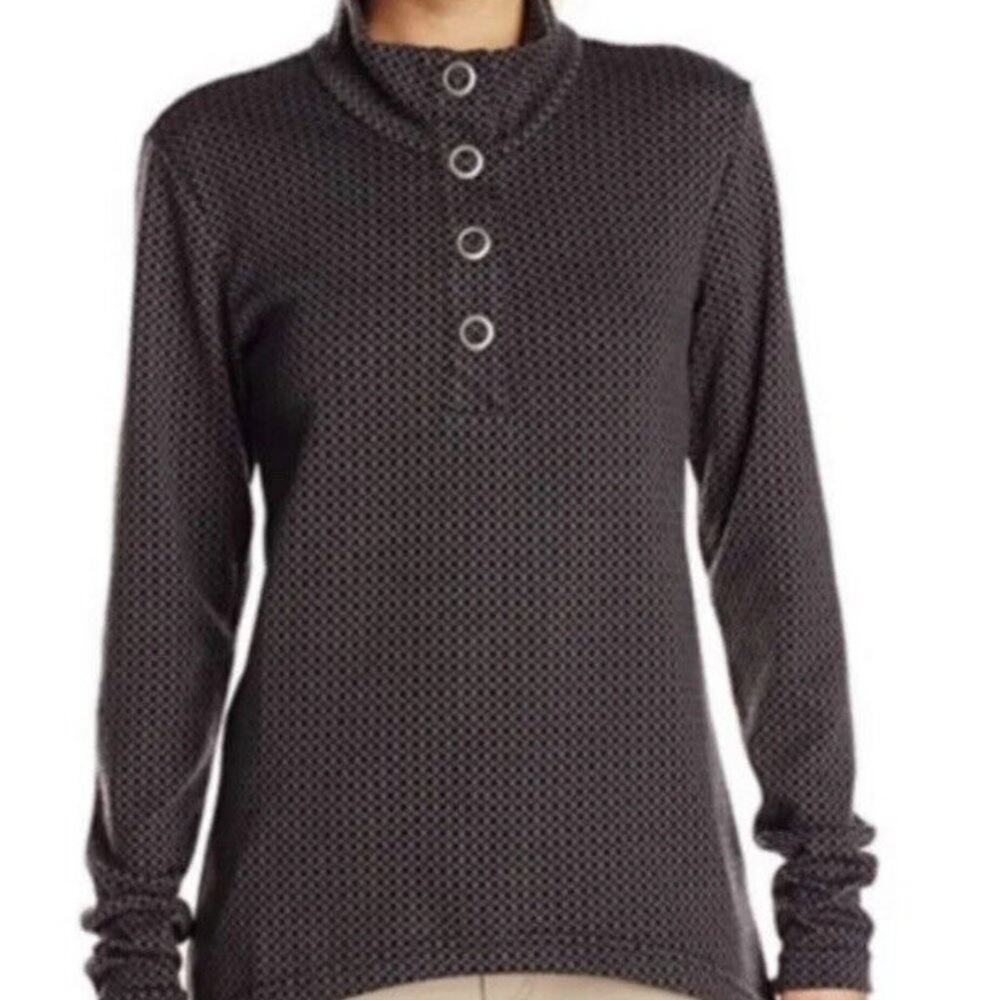 Merrell Indira Snap Placket Shirt Long Sleeve Grey/Black Mock Neck Top Size S
